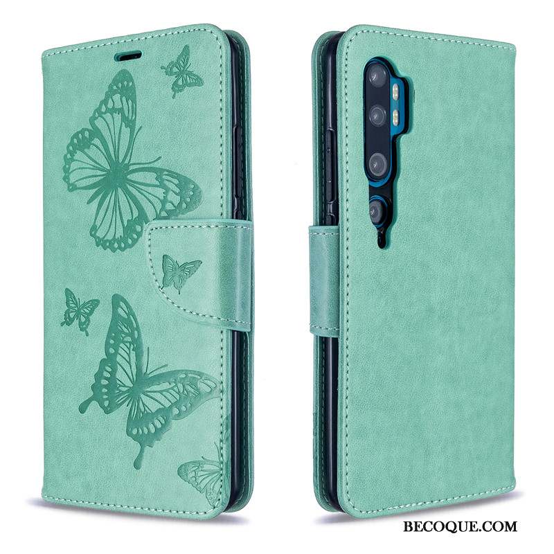 Mi Note 10 Coque Petit Étui Ornements Suspendus Gaufrage Papillon Couleur Unie