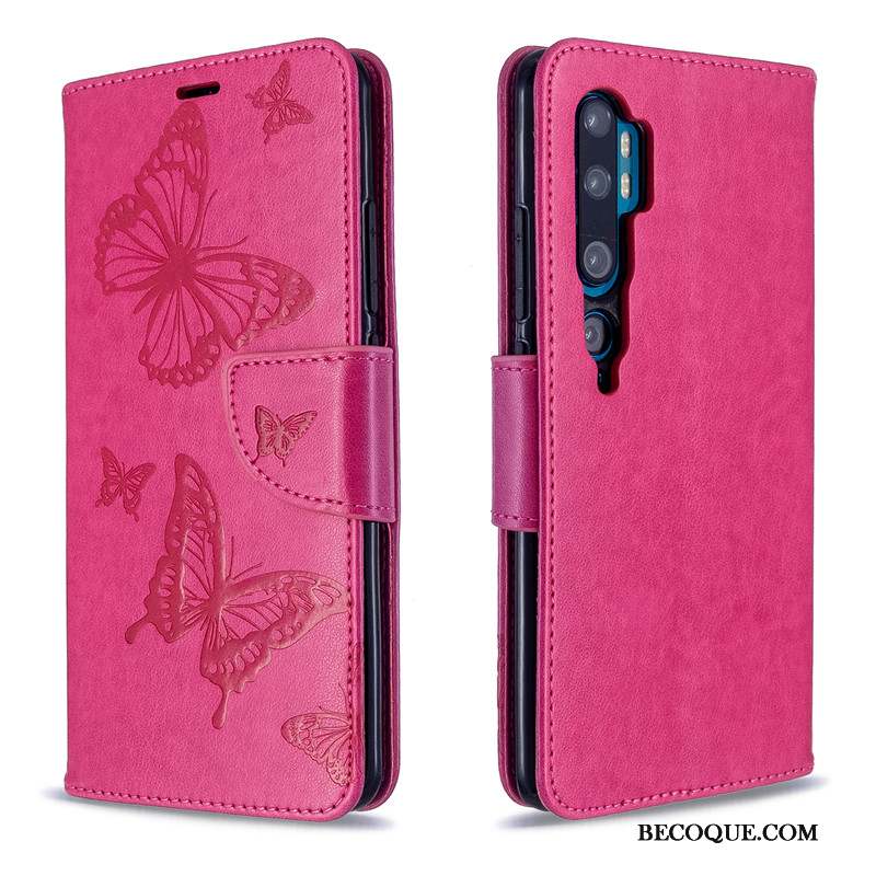 Mi Note 10 Coque Petit Étui Ornements Suspendus Gaufrage Papillon Couleur Unie