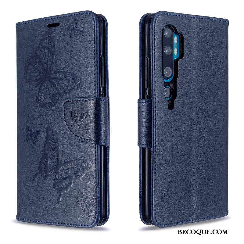 Mi Note 10 Coque Petit Étui Ornements Suspendus Gaufrage Papillon Couleur Unie