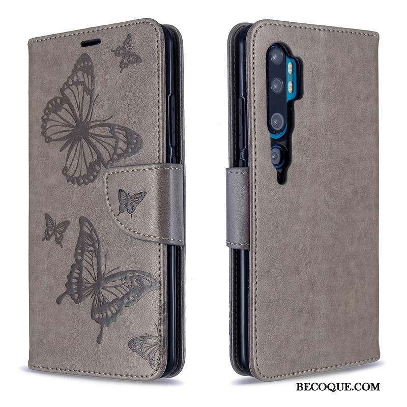 Mi Note 10 Coque Petit Étui Ornements Suspendus Gaufrage Papillon Couleur Unie