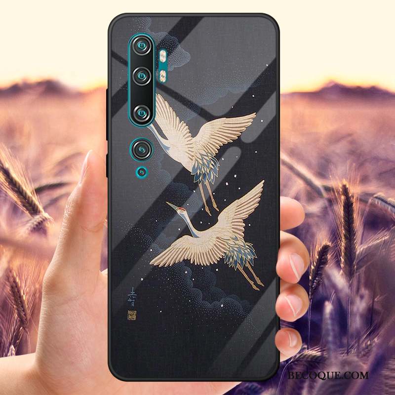 Mi Note 10 Coque Verre Trempé Petit Marque De Tendance Miroir Personnalisé Dessin Animé