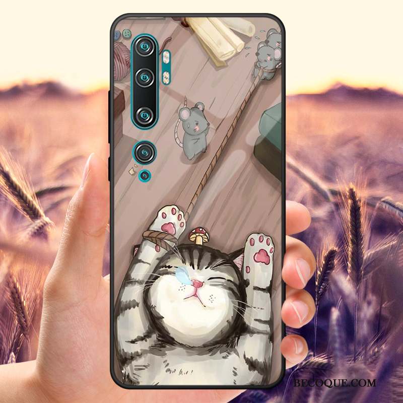 Mi Note 10 Coque Verre Trempé Petit Marque De Tendance Miroir Personnalisé Dessin Animé