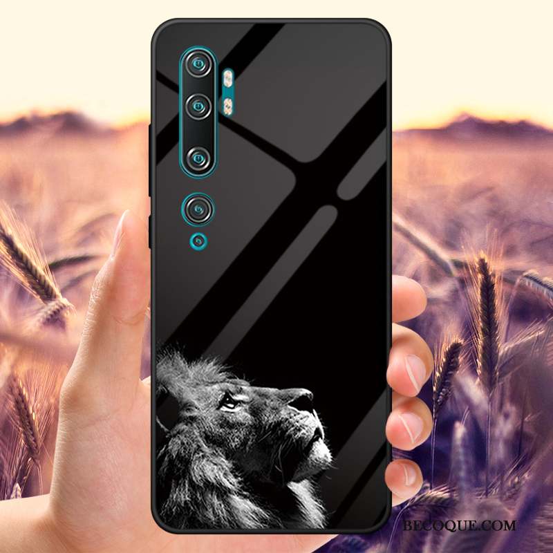 Mi Note 10 Coque Verre Trempé Petit Marque De Tendance Miroir Personnalisé Dessin Animé