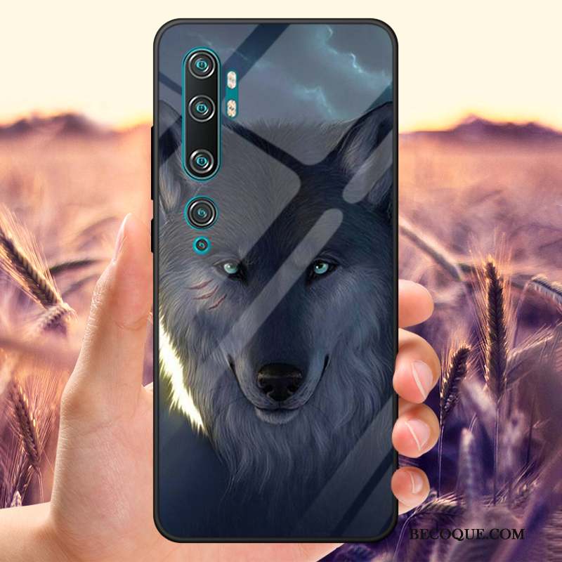 Mi Note 10 Coque Verre Trempé Petit Marque De Tendance Miroir Personnalisé Dessin Animé