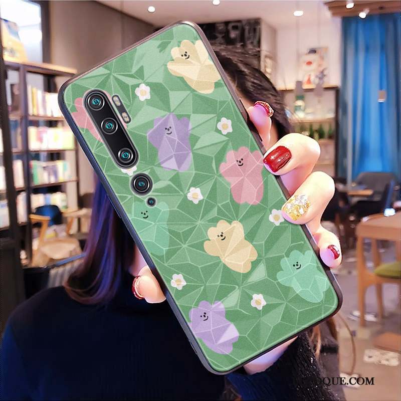 Mi Note 10 Losange Modèle Fleurie Coque De Téléphone Petit Protection Vert