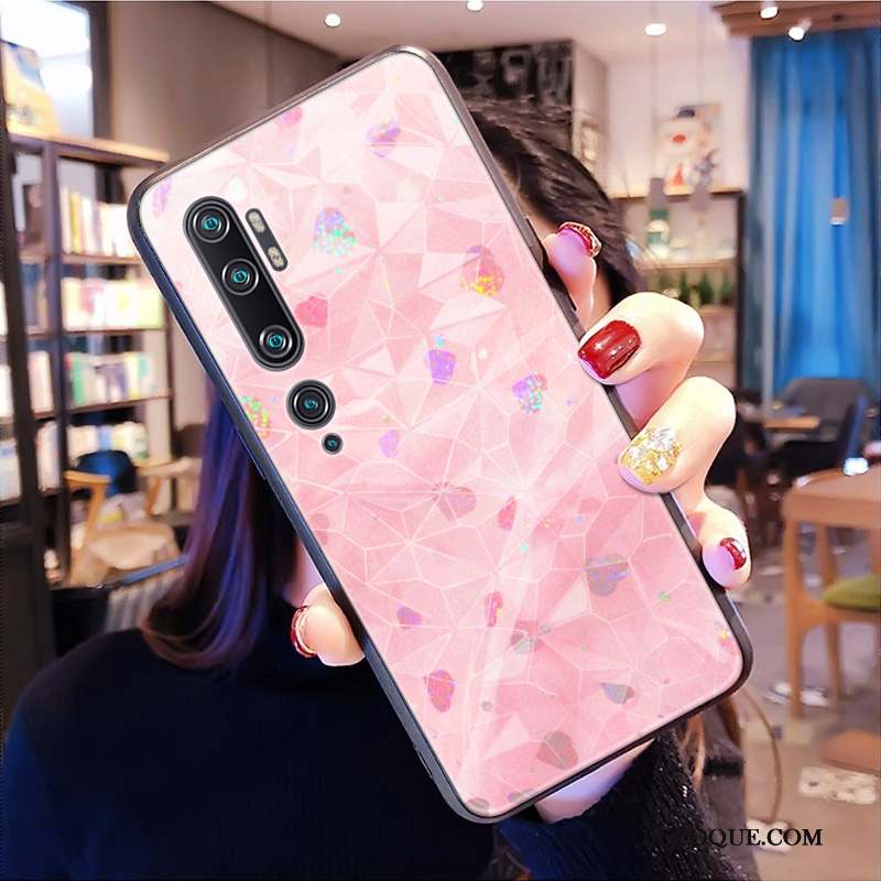 Mi Note 10 Net Rouge Fluide Doux Modèle Fleurie Étui Losange Coque De Téléphone