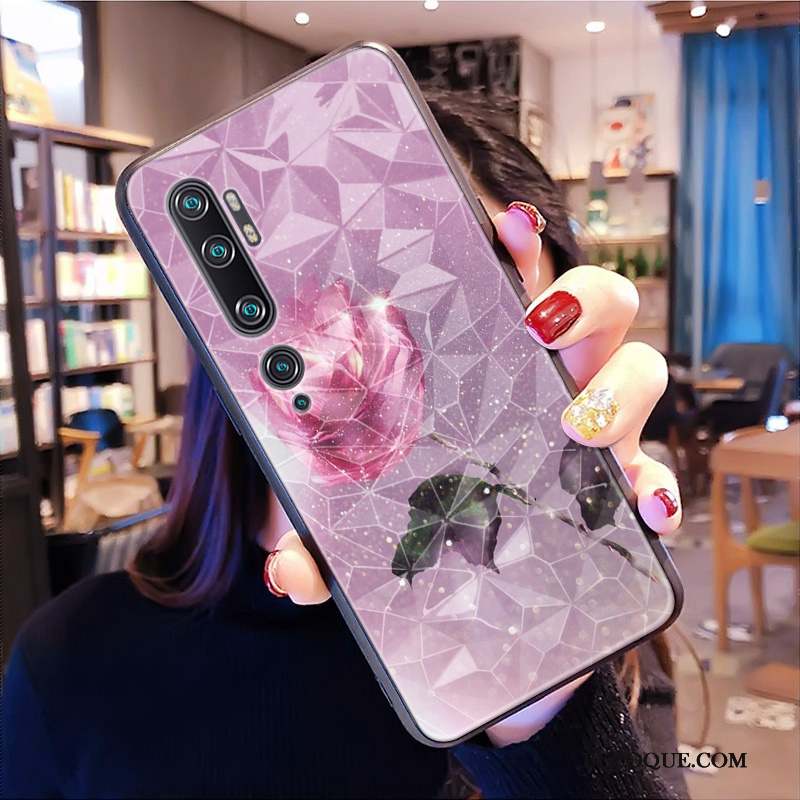 Mi Note 10 Net Rouge Fluide Doux Modèle Fleurie Étui Losange Coque De Téléphone