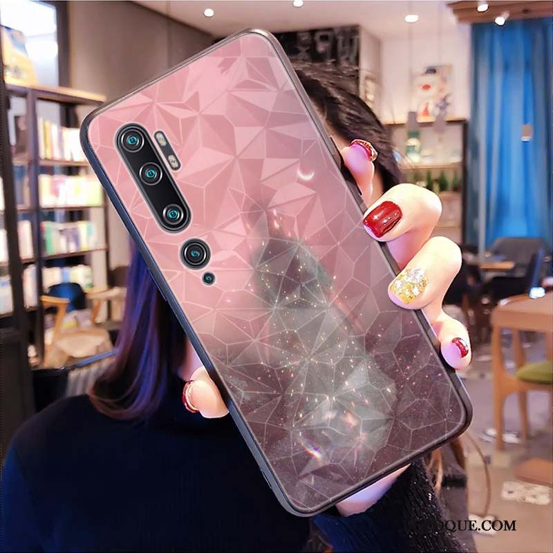 Mi Note 10 Net Rouge Fluide Doux Modèle Fleurie Étui Losange Coque De Téléphone