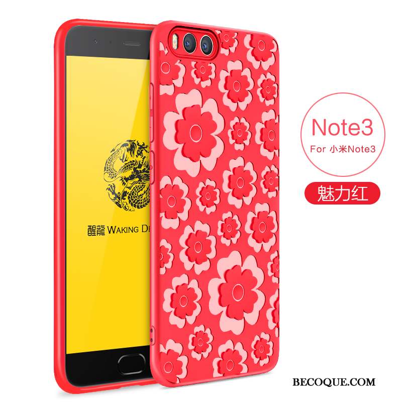 Mi Note 3 Coque Simple Protection Rose Couleur Unie Petit Gaufrage