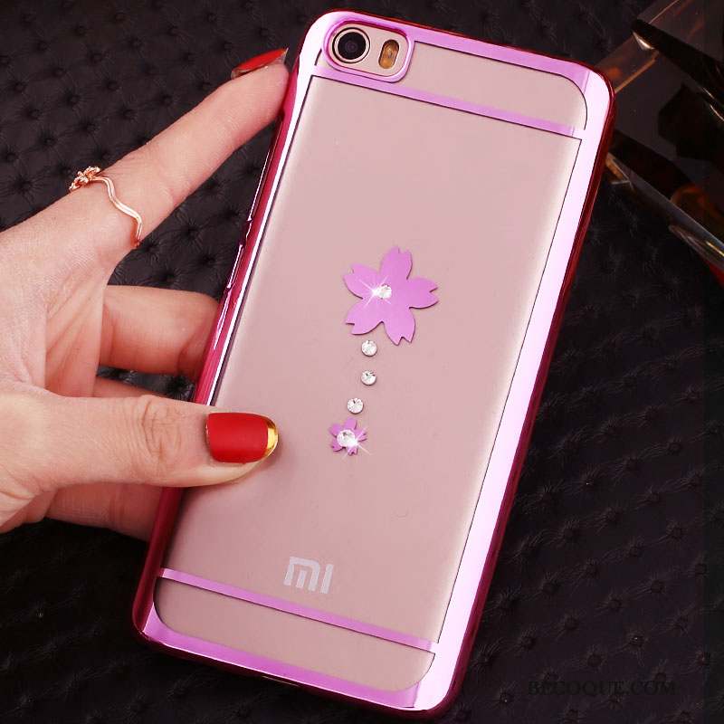 Mi Note Coque Rose Petit Étui Placage Protection Strass