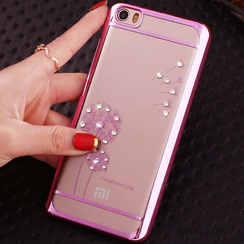 Mi Note Coque Rose Petit Étui Placage Protection Strass