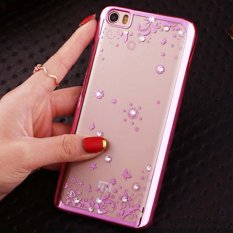 Mi Note Coque Rose Petit Étui Placage Protection Strass