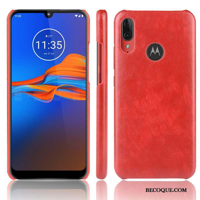 Moto E6 Plus Coque Cuir Rouge Qualité Protection Téléphone Portable