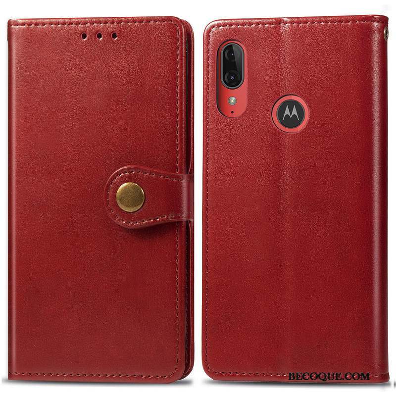 Moto E6 Plus Étui Couleur Unie Coque De Téléphone Protection Étui En Cuir Simple