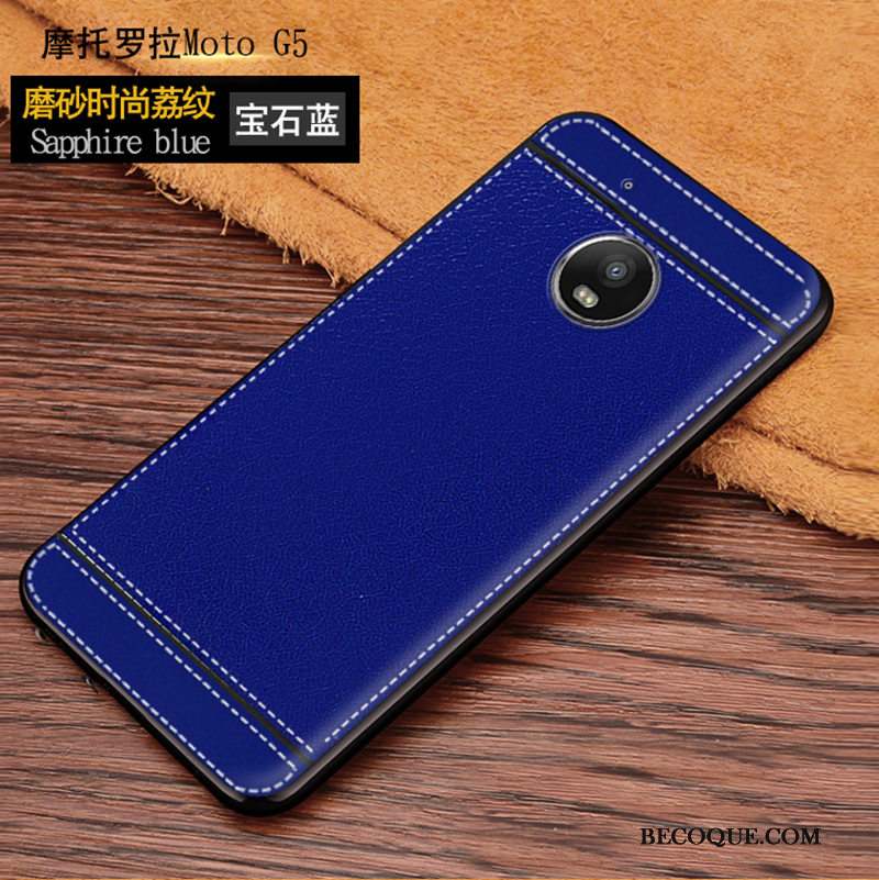 Moto G5 Bleu Coque De Téléphone Silicone Fluide Doux Modèle Fleurie Cuir