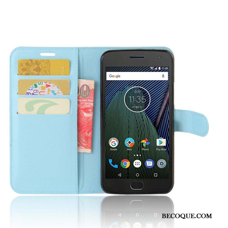 Moto G5 Coque Bleu Clair Étui En Cuir Téléphone Portable Carte Protection Portefeuille