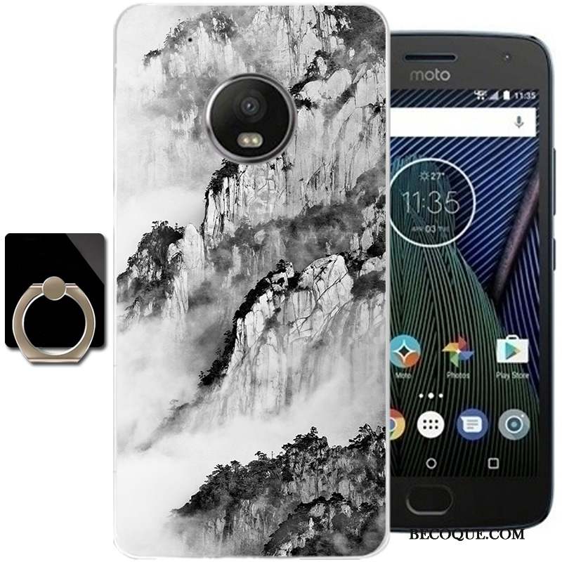 Moto G5 Plus Coque De Téléphone Fluide Doux Vent Encre Silicone Tout Compris