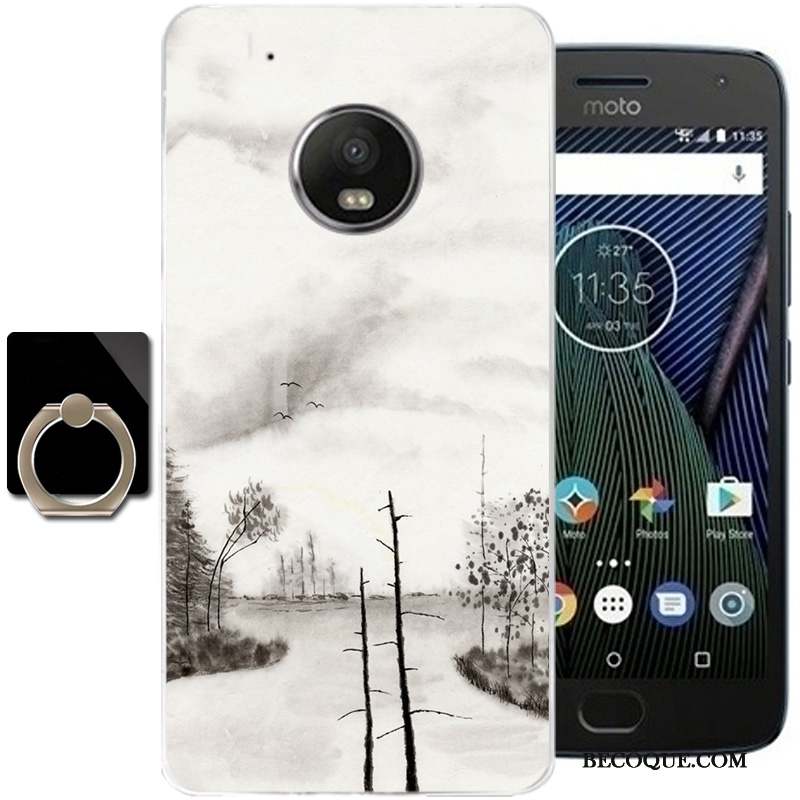 Moto G5 Plus Coque De Téléphone Fluide Doux Vent Encre Silicone Tout Compris