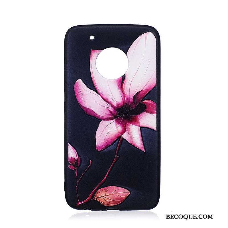 Moto G5 Plus Peinture Tendance Fleurs Dessin Animé Gaufrage Coque De Téléphone