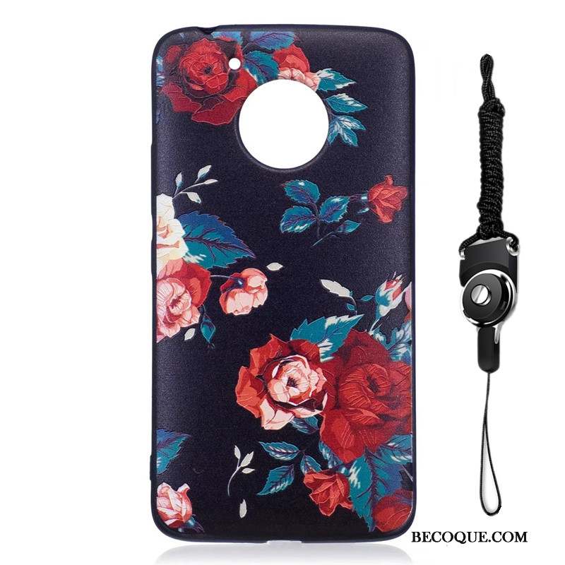 Moto G5 Protection Dessin Animé Fleurs Fluide Doux Coque Peinture