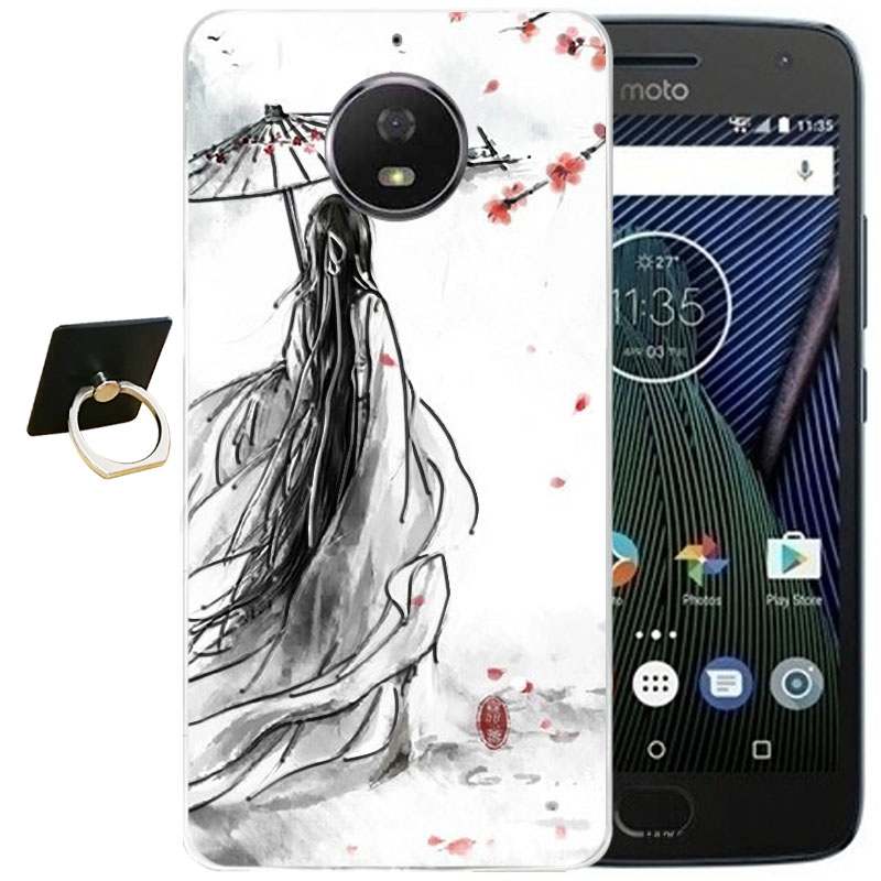 Moto G5s Plus Vintage Vent Coque De Téléphone Silicone Rose Dessin Animé