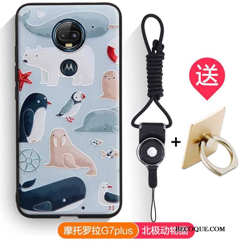 Moto G7 Plus Coque De Téléphone Fluide Doux Dessin Animé Gaufrage Silicone Blanc