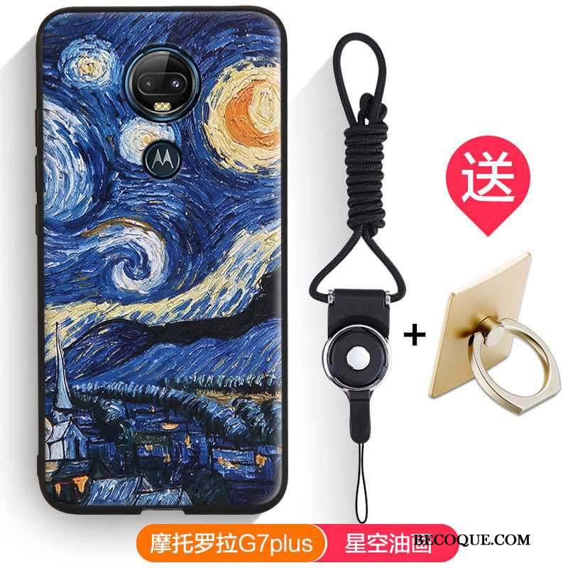 Moto G7 Plus Coque De Téléphone Fluide Doux Dessin Animé Gaufrage Silicone Blanc