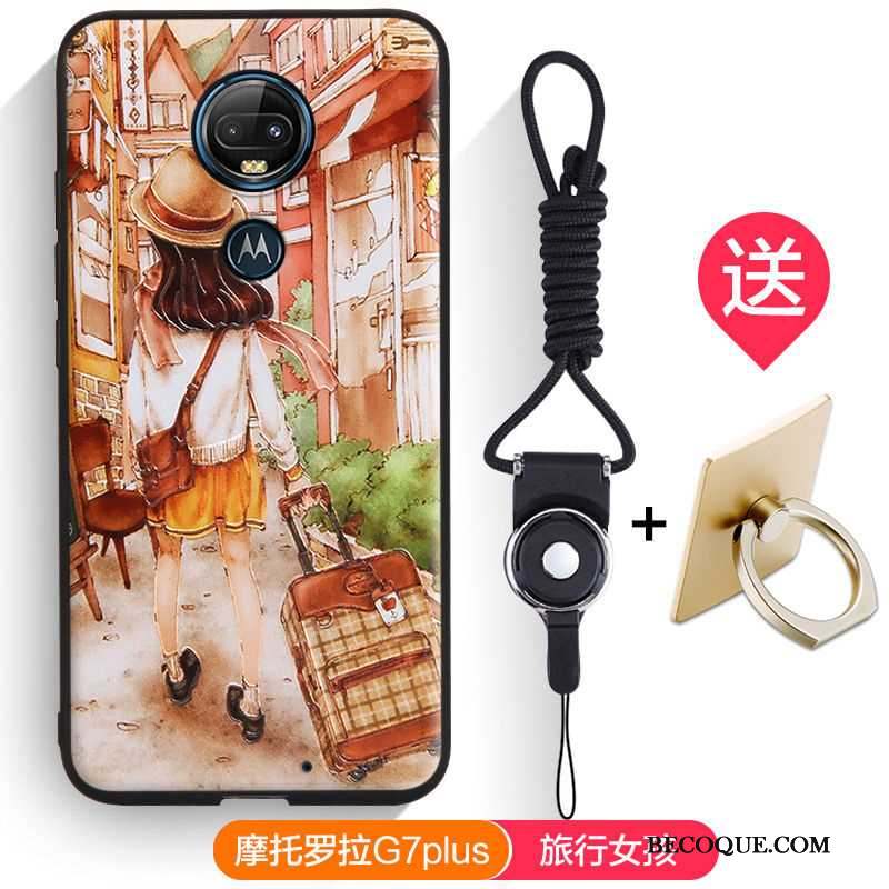 Moto G7 Plus Coque De Téléphone Fluide Doux Dessin Animé Gaufrage Silicone Blanc