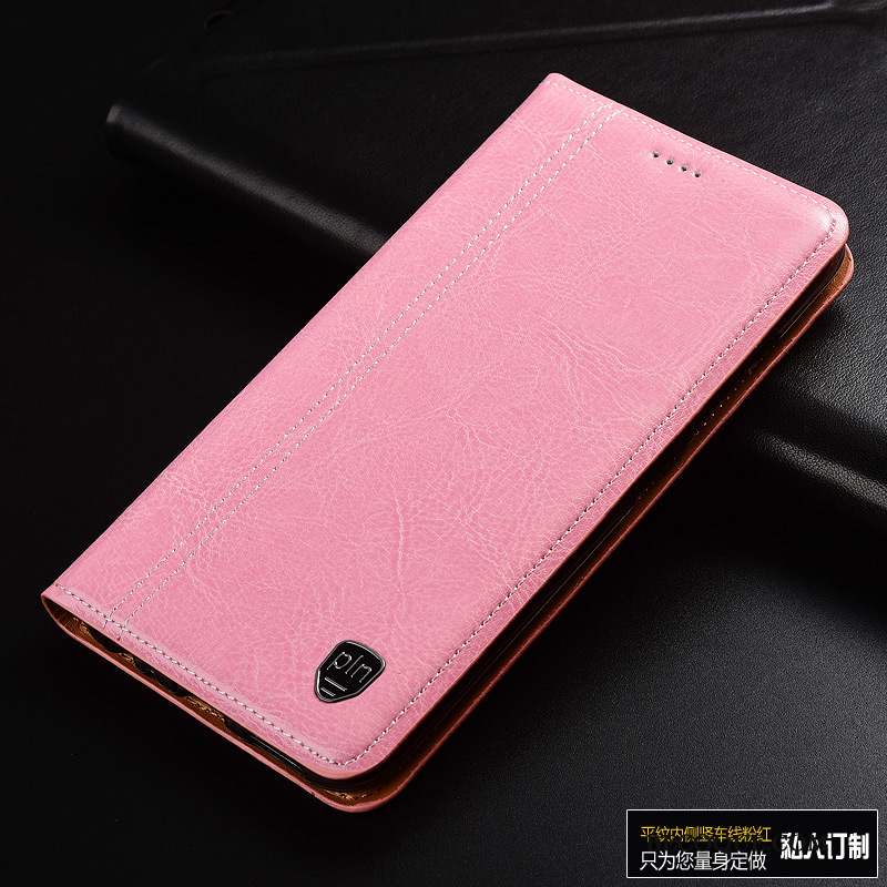 Moto G7 Plus Coque Housse Étui Cuir Véritable Rose Luxe Nouveau