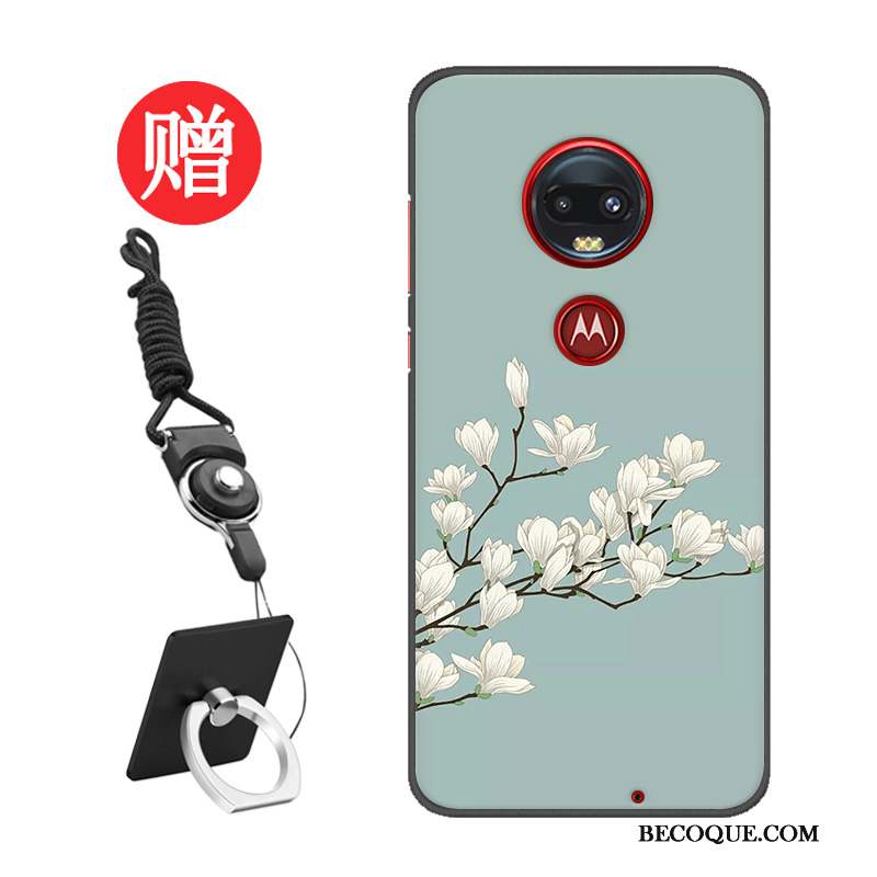 Moto G7 Plus Coque Étui Protection Tempérer Tendance Bleu Fluide Doux