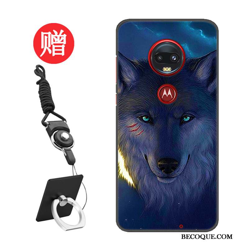 Moto G7 Plus Coque Étui Protection Tempérer Tendance Bleu Fluide Doux