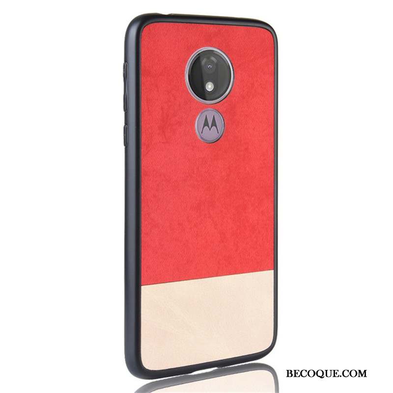 Moto G7 Power Étui Cuir Coque De Téléphone Denim Bleu Couture Couleurs