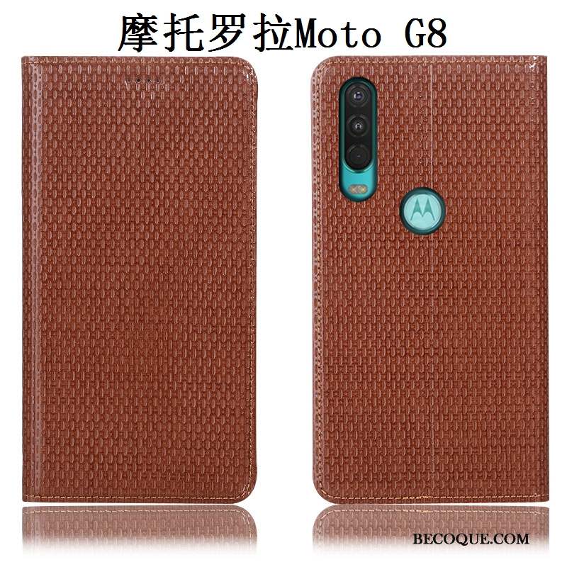 Moto G8 Cuir Véritable Housse Étui Marron Tout Compris Coque De Téléphone