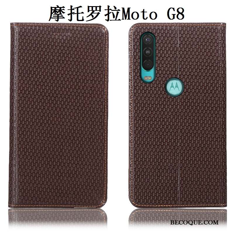 Moto G8 Cuir Véritable Housse Étui Marron Tout Compris Coque De Téléphone