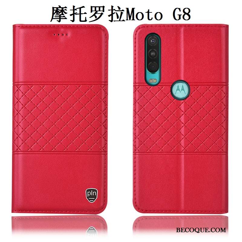 Moto G8 Cuir Véritable Protection Étui Rouge Coque De Téléphone Incassable