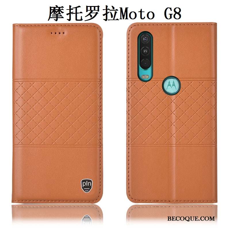 Moto G8 Cuir Véritable Protection Étui Rouge Coque De Téléphone Incassable