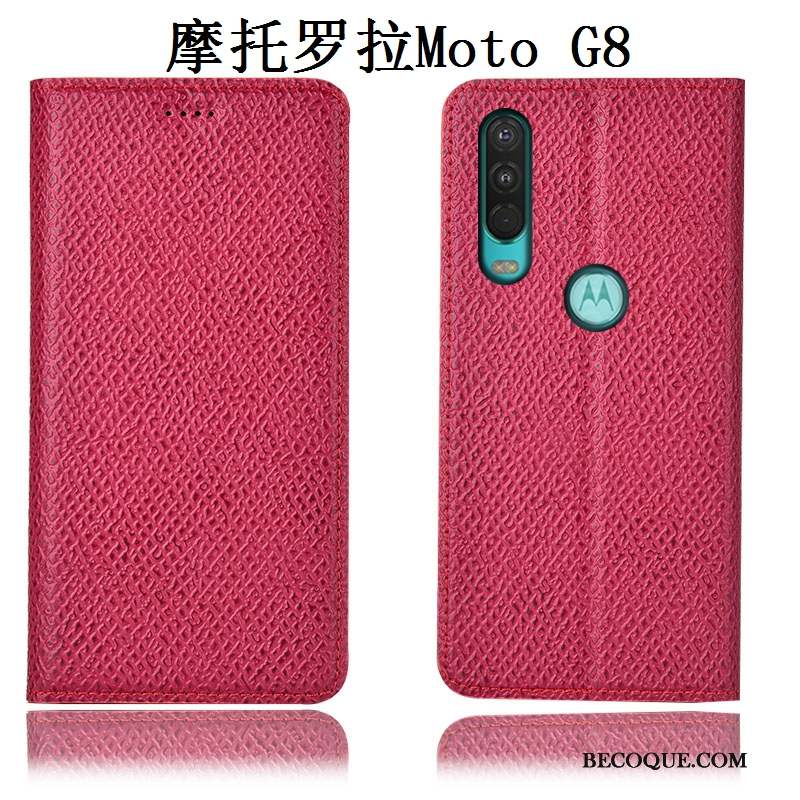 Moto G8 Incassable Mesh Étui En Cuir Modèle Fleurie Cuir Véritable Coque De Téléphone