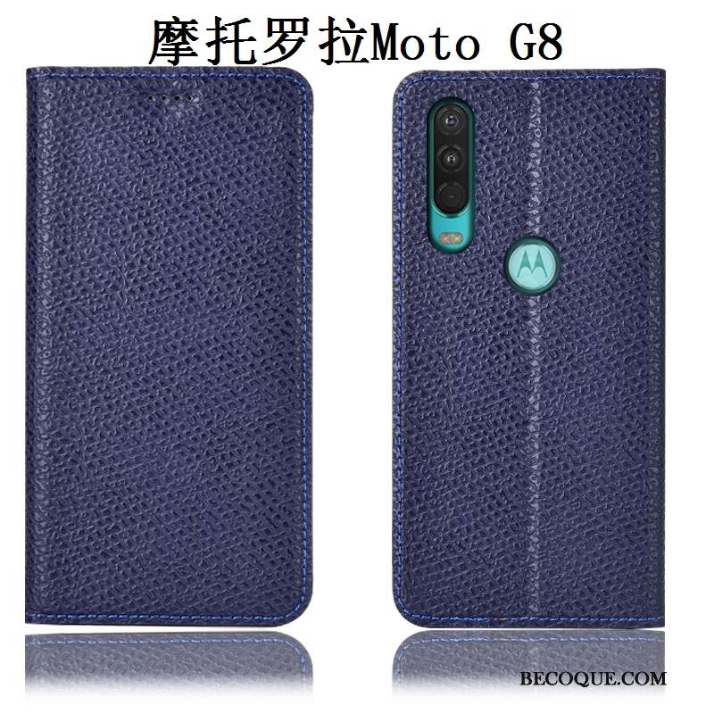 Moto G8 Incassable Mesh Étui En Cuir Modèle Fleurie Cuir Véritable Coque De Téléphone