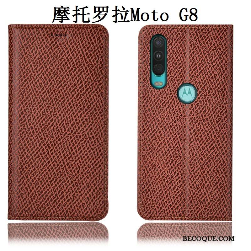 Moto G8 Incassable Mesh Étui En Cuir Modèle Fleurie Cuir Véritable Coque De Téléphone