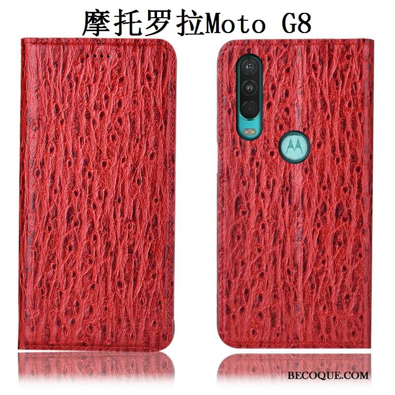 Moto G8 Incassable Étui Coque De Téléphone Tout Compris Protection Cuir Véritable