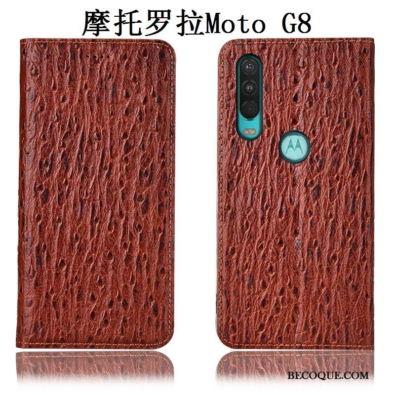 Moto G8 Incassable Étui Coque De Téléphone Tout Compris Protection Cuir Véritable