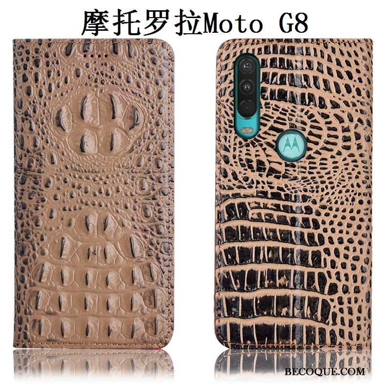 Moto G8 Incassable Étui En Cuir Noir Coque De Téléphone Cuir Véritable