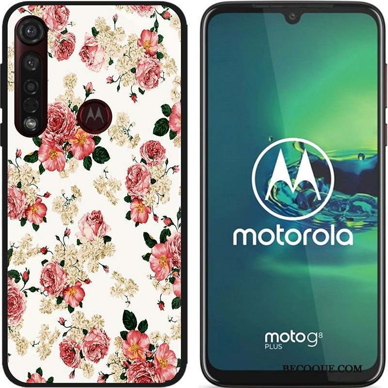 Moto G8 Plus Coque Chaud Dessin Animé Noir Peinture Tissu Pu