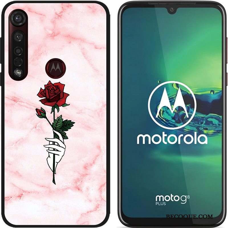 Moto G8 Plus Coque Chaud Dessin Animé Noir Peinture Tissu Pu