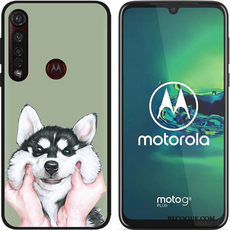 Moto G8 Plus Coque Chaud Dessin Animé Noir Peinture Tissu Pu