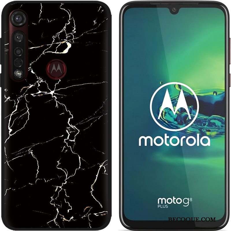 Moto G8 Plus Coque Chaud Dessin Animé Noir Peinture Tissu Pu