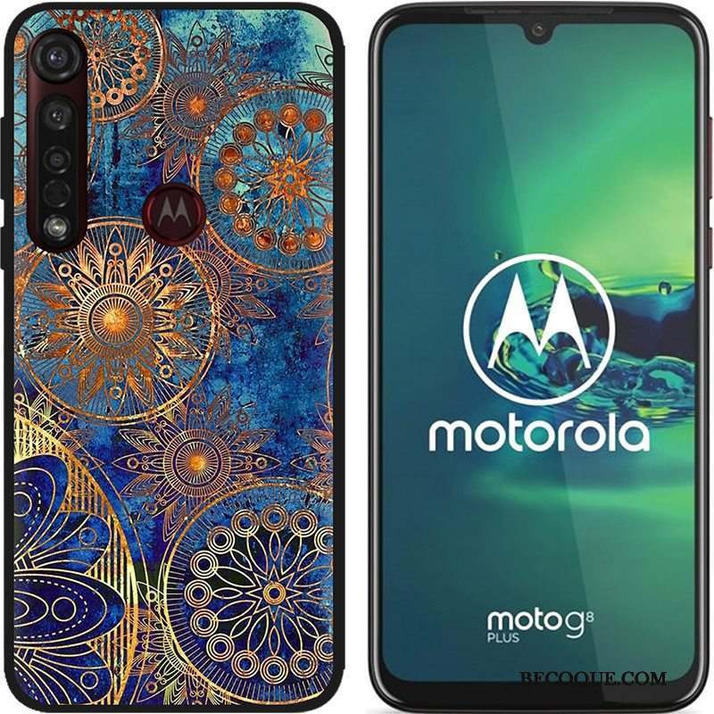 Moto G8 Plus Coque Chaud Dessin Animé Noir Peinture Tissu Pu