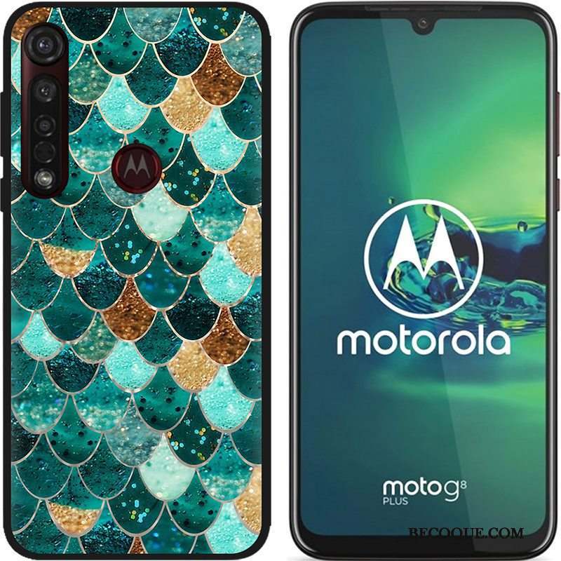 Moto G8 Plus Coque Chaud Dessin Animé Noir Peinture Tissu Pu