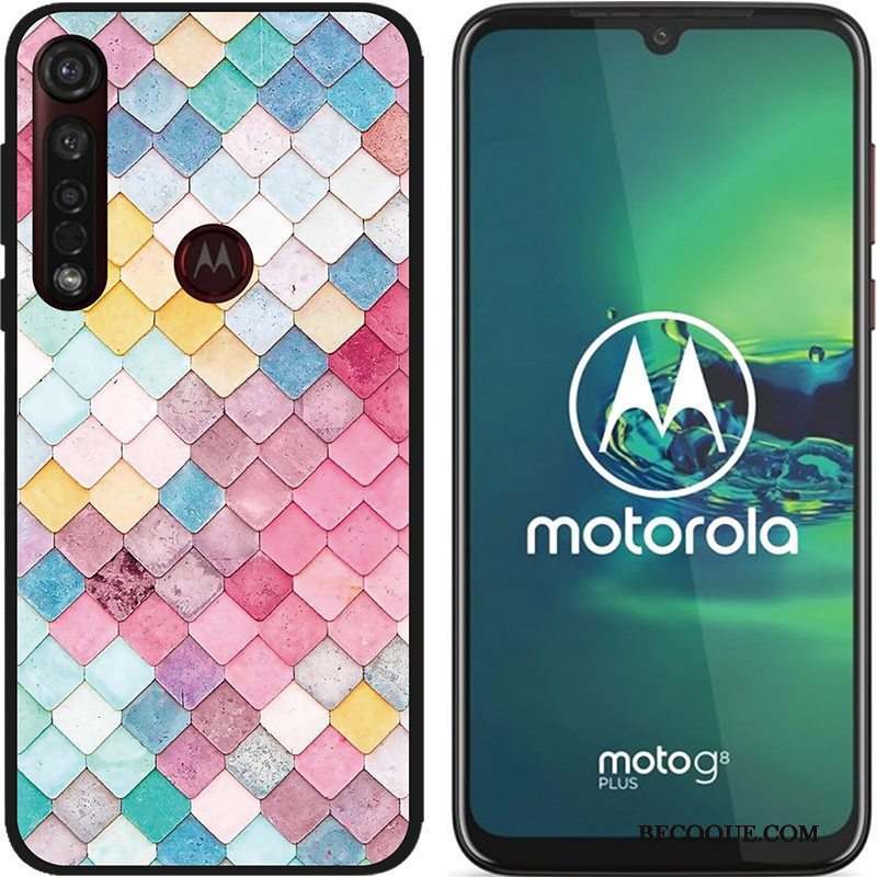 Moto G8 Plus Coque Chaud Dessin Animé Noir Peinture Tissu Pu