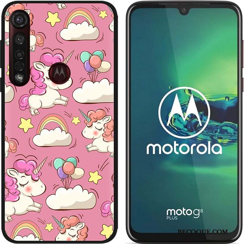 Moto G8 Plus Coque Chaud Dessin Animé Noir Peinture Tissu Pu